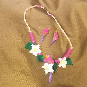 Pink Parrot Necklace and Earring Set